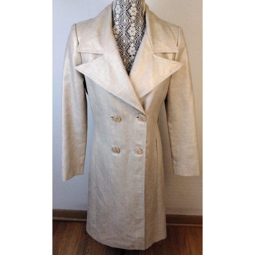 Carmen Marc Valvo Vintage Double Breasted Beige/ Gold Color Long Coat Measures M